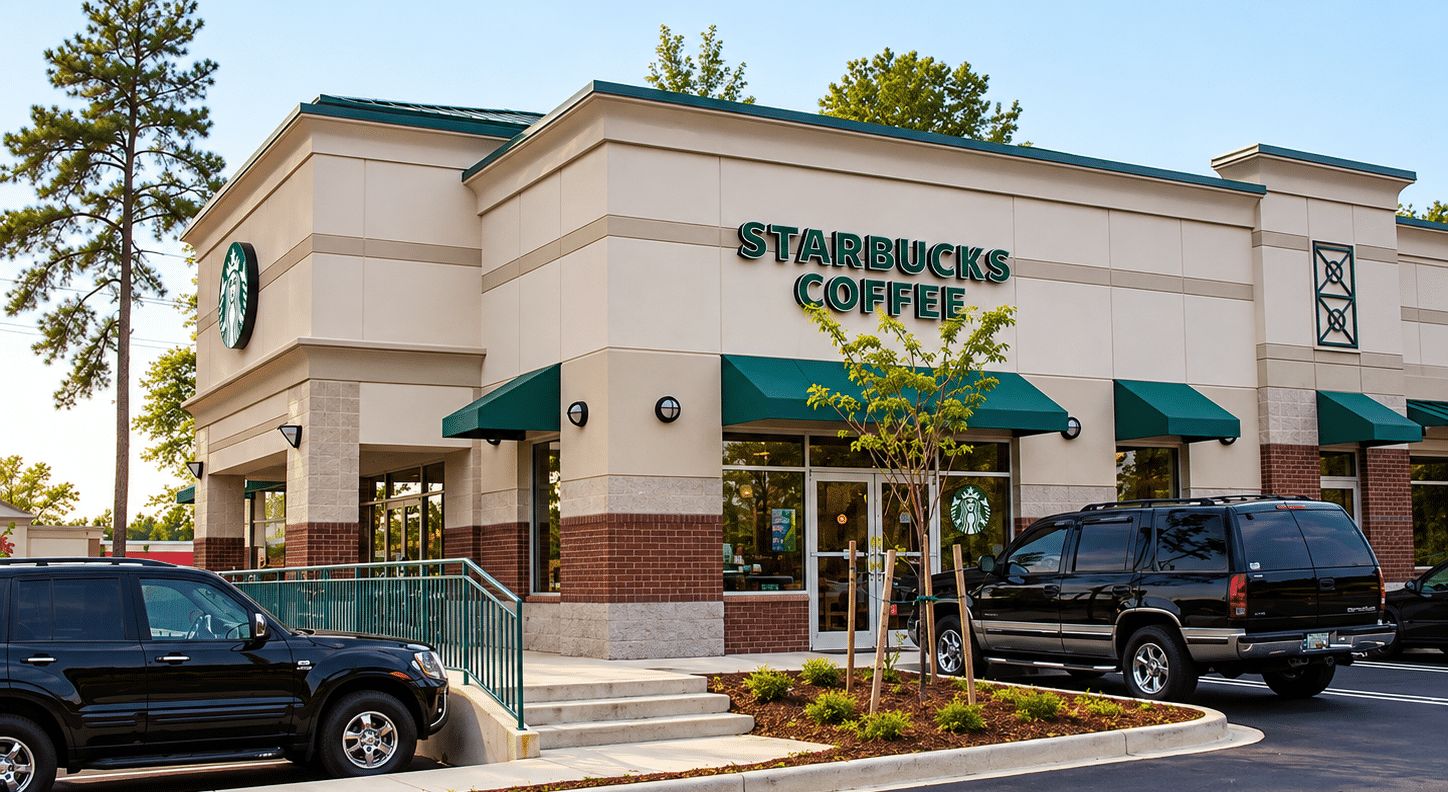 Starbucks Storefront in a Sunny Plaza Starbucks Coming To Highland City